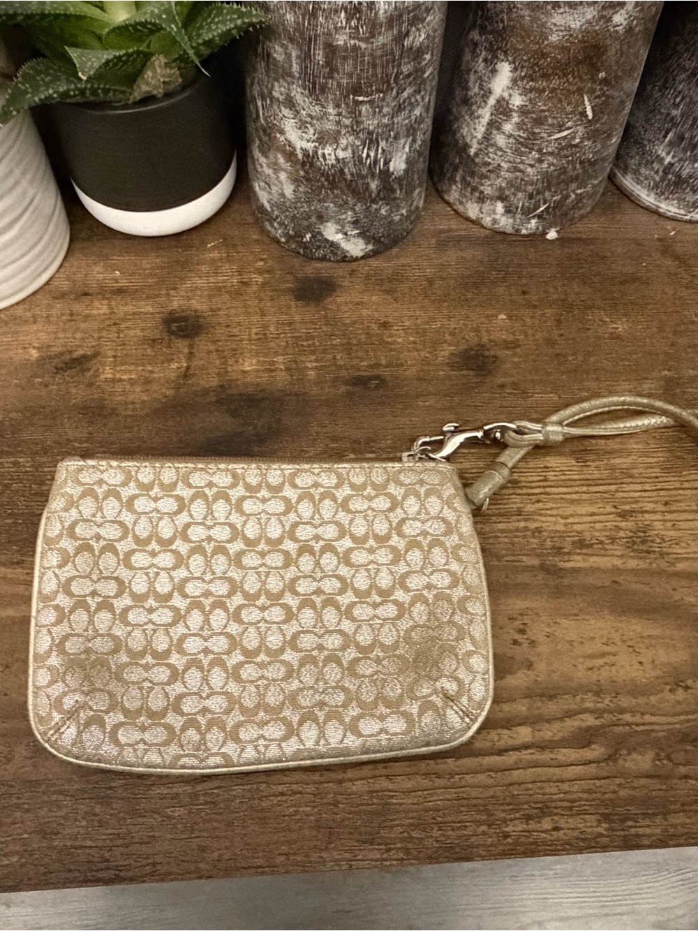 Coach Metallic Signature Wristlet - Gold